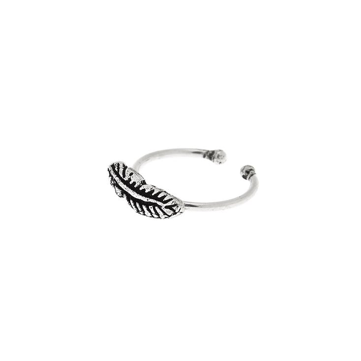 Sterling Silver Leaf Faux Cartilage Hoop Earring,
