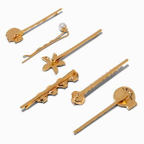 Gold-tone Shell &amp; Pearl Bobby Pins - 6 Pack,