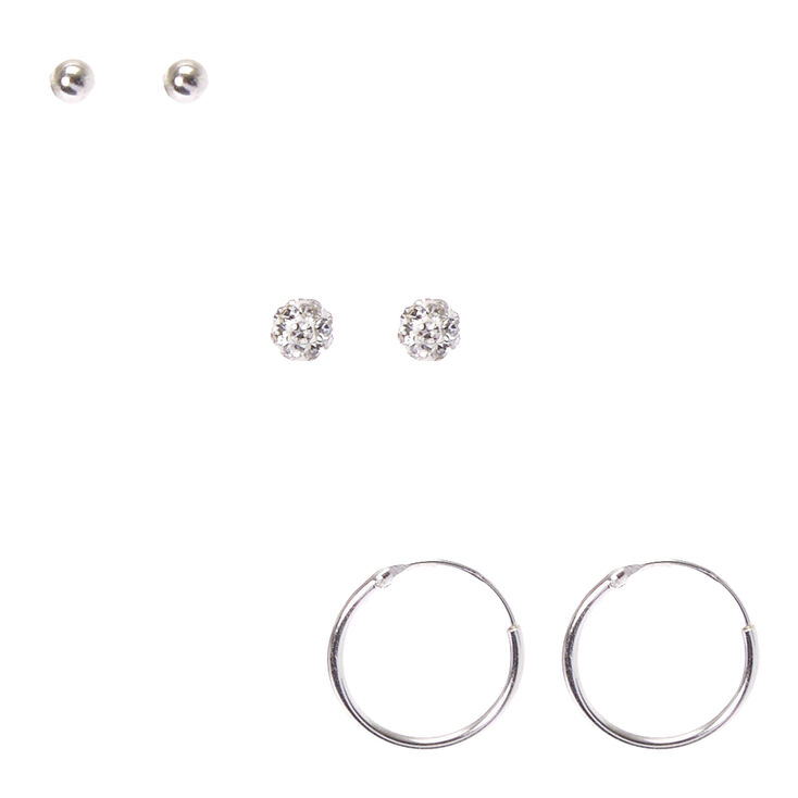 925 Sterling Silver Fireball Stud Earrings 3 Pack,