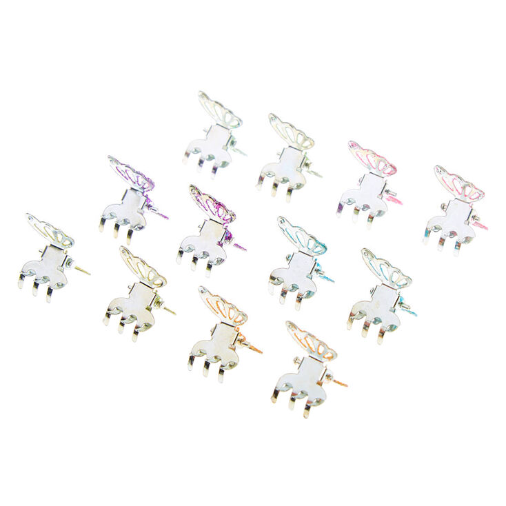 Rainbow Glitter Butterfly Mini Hair Claws - 12 Pack,