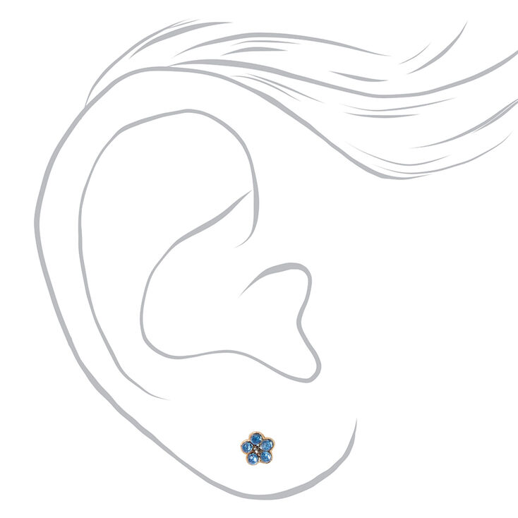 Gold Flower Crystal Pearl Stud Earrings - 9 Pack,