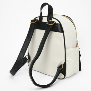 White Quilted Gold Studded Small Backpack,