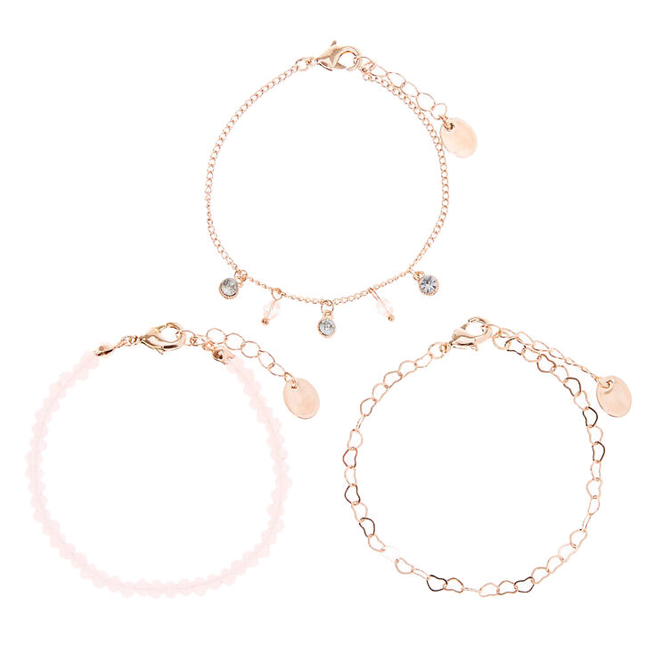 Rose Gold Beaded Heart Chain Bracelets