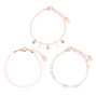 Rose Gold Beaded Heart Chain Bracelets - Blush Pink, 3 Pack,