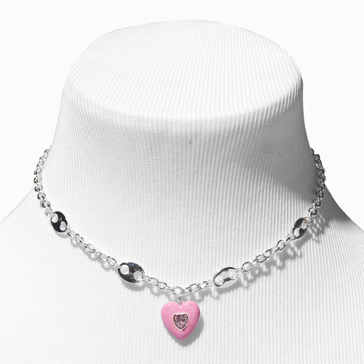 Pink Heart &amp; Silver Pop Tab Choker Necklace,