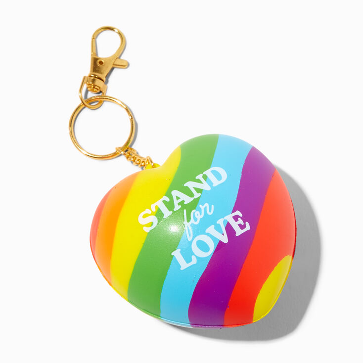 &quot;Stand for Love&quot; Rainbow Stripe Heart Stress Ball Keychain,