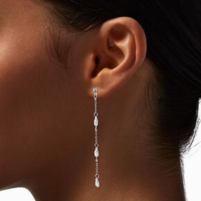 Silver-tone Cubic Zirconia &amp; Pearl 2&quot; Linear Drop Earrings,