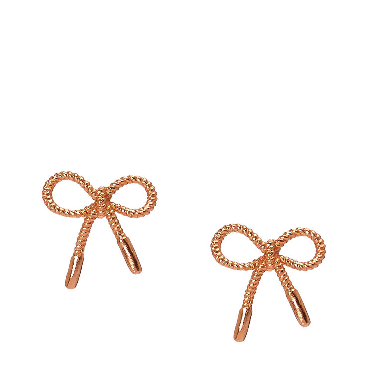 Rose Gold Plated Rope Bow Stud Earrings,