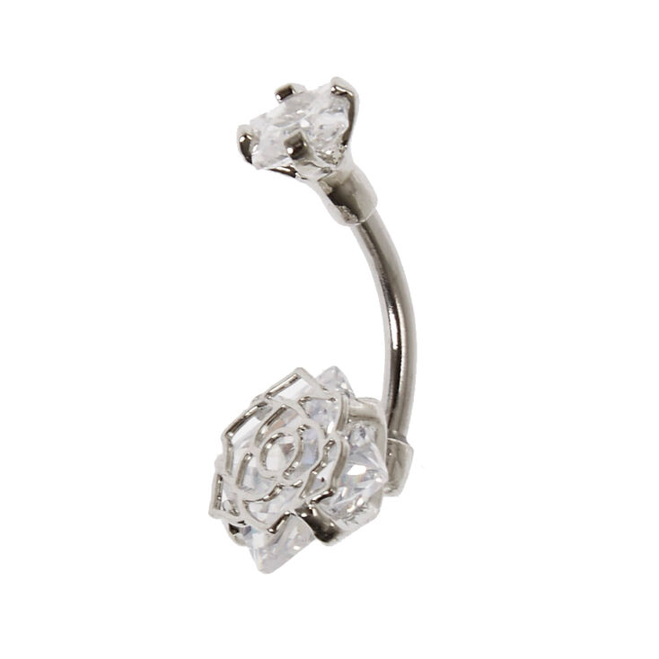 Cubic Zirconia Flower Caged Belly Bar,