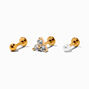 Gold 16G Crystal Tri-Ball Labret Studs - 3 Pack,