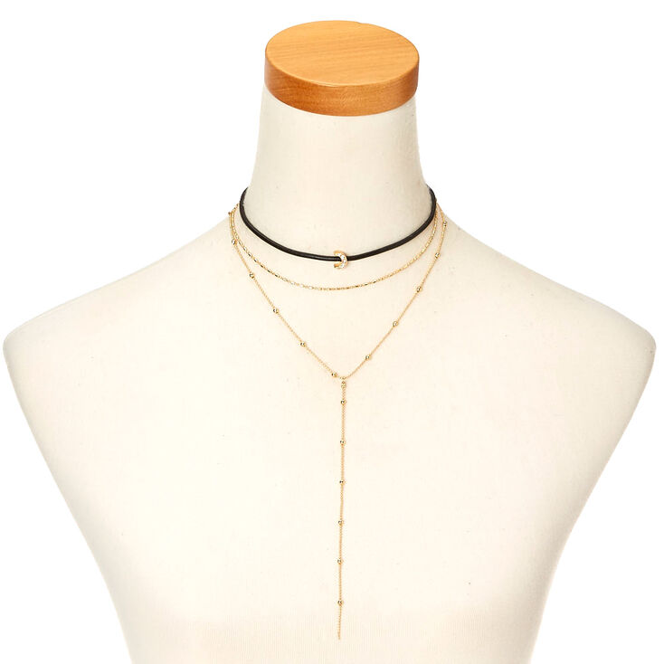 Multi-Layer Black & Gold-Tone Moon Choker Necklace,