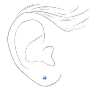 14kt White Gold 3mm March Light Sapphire Crystal Ear Piercing Kit with Ear Care Solution,