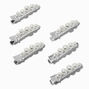 Silver-tone Pearl Embellished Hair Clips - 6 Pack,