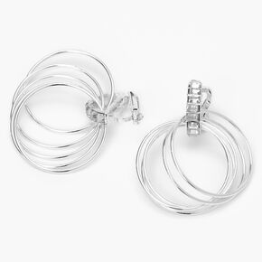 Silver 2&quot; Crystal Multi Hoop Clip On Earrings,