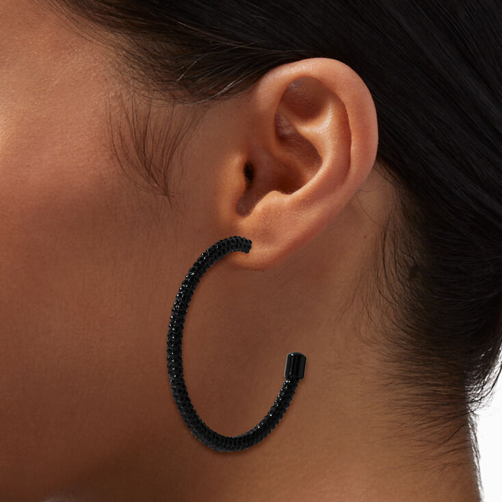 Jet Black Pav&eacute; Crystal 50MM Hoop Earrings,