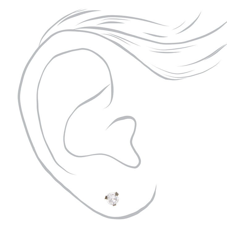 Silver-tone Titanium Cubic Zirconia Round 4MM Stud Earrings,