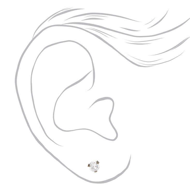 Silver Titanium Cubic Zirconia Round Stud Earrings - 4MM,