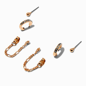Gold-tone Chain Earring Stackables Set - 3 Pack,