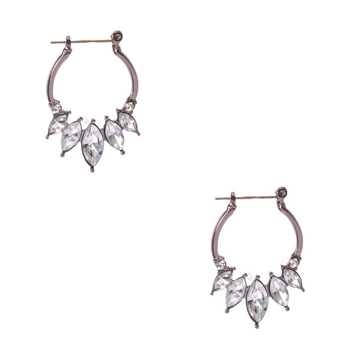 Silver Tone Faux Crystal Edge Hoop Earrings,
