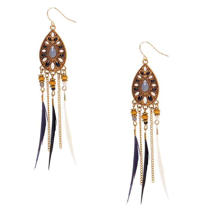 Gold 4" Feather Drop Earrings,