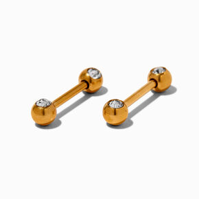 Gold-tone Titanium 14G Crystal Nipple Bars - 2 Pack,