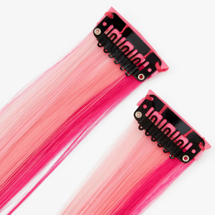 Ombre Faux Hair Clip In Extensions - Pink, 2 Pack,