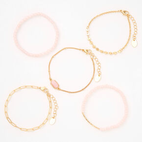 Gold &amp; Pink Beaded Bracelet Set - 5 Pack,