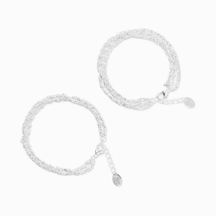 Silver Woven Multi-Strand Chain Bracelet Set - 2 Pack,