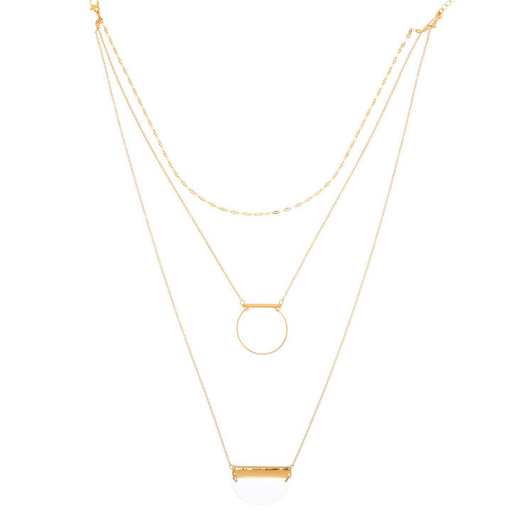 Geometric Clear And Gold Multi Strand Necklace,