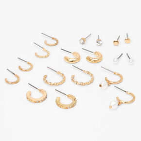 Gold Textured Geometric Earrings - 9 Pack,