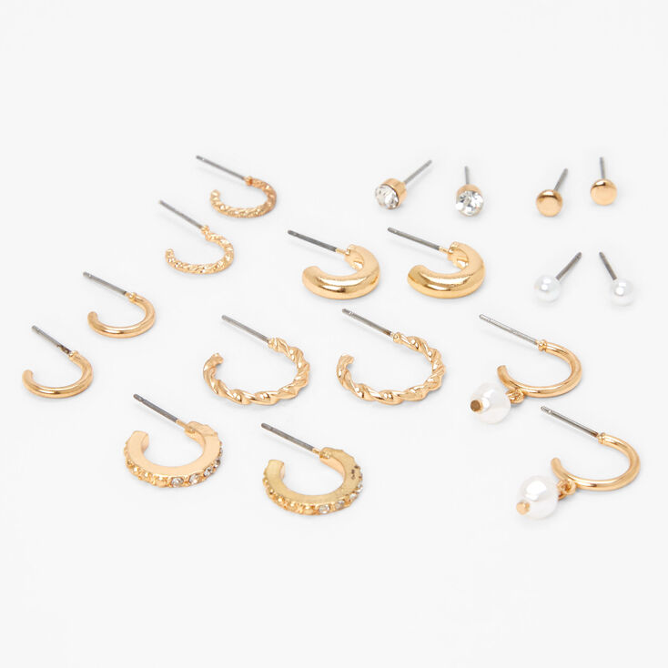 Gold Textured Geometric Earrings - 9 Pack,