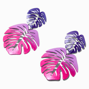 Purple &amp; Pink Monstera Leaf 2.5&quot; Drop Earrings,