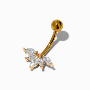 Gold-tone Cubic Zirconia Upside Down Crown 14G Belly Bar,