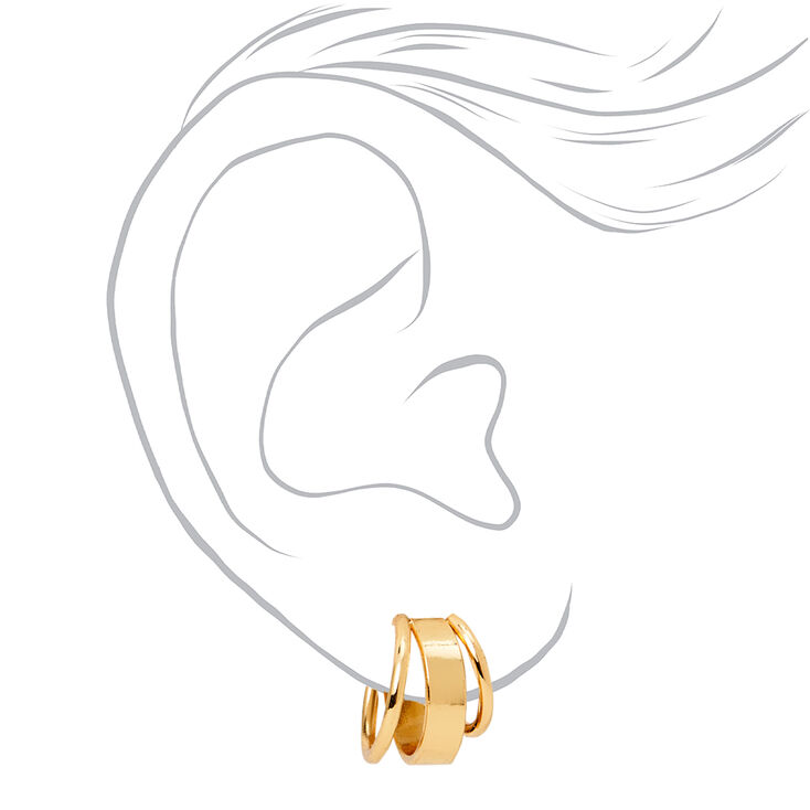 Gold 15MM Triple Thick Hoop Earrings,