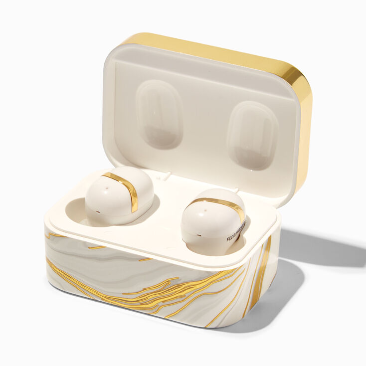 Gold Marble Wireless Earbuds in Case,
