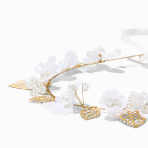 Embellished White Floral Ribbon Tie Headwrap,