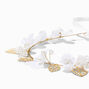 Embellished White Floral Ribbon Tie Headwrap,
