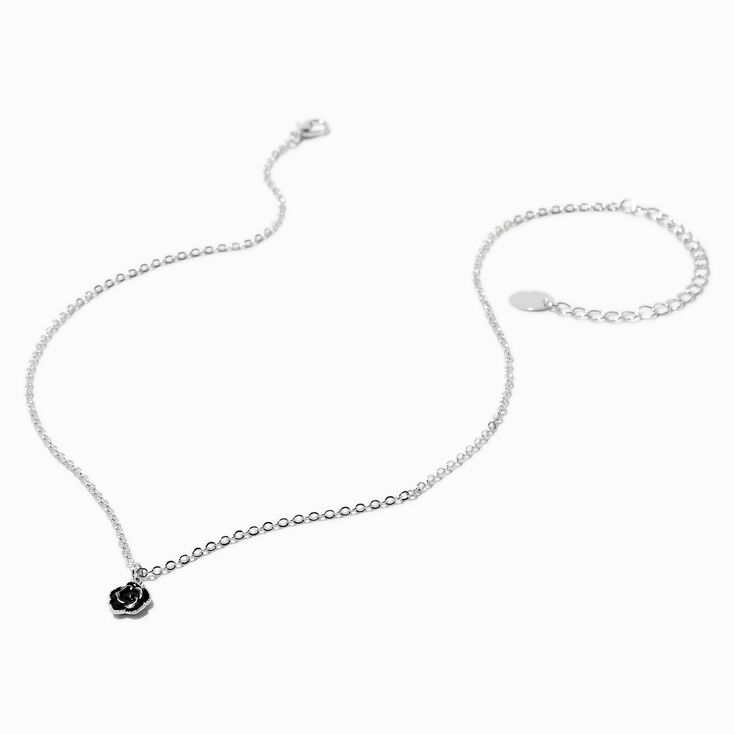 Black Lace &amp; Rose Pendant Choker Necklaces - 2 Pack,