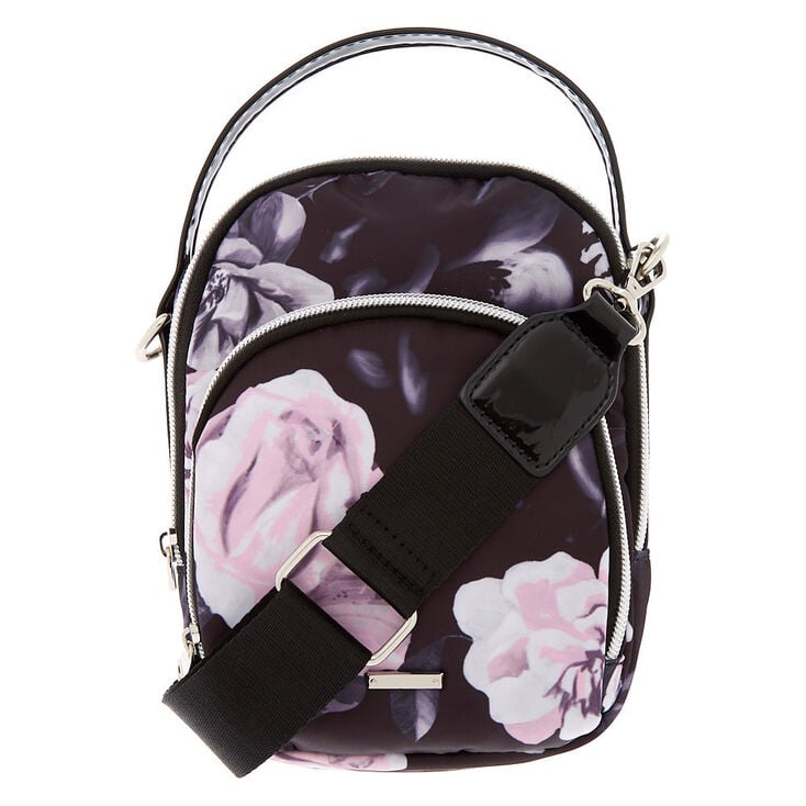 Floral Messenger Crossbody Bag - Black,