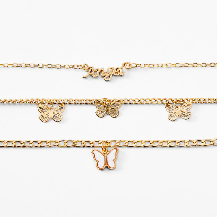 Gold Butterfly &amp; Angel Chain Bracelets - 3 Pack,