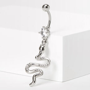 Silver 14G Embellished Snake Dangle Belly Ring,