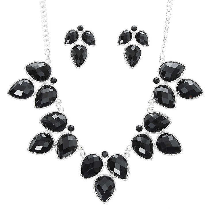 Black Leaf Statement Necklace & Earring Set,