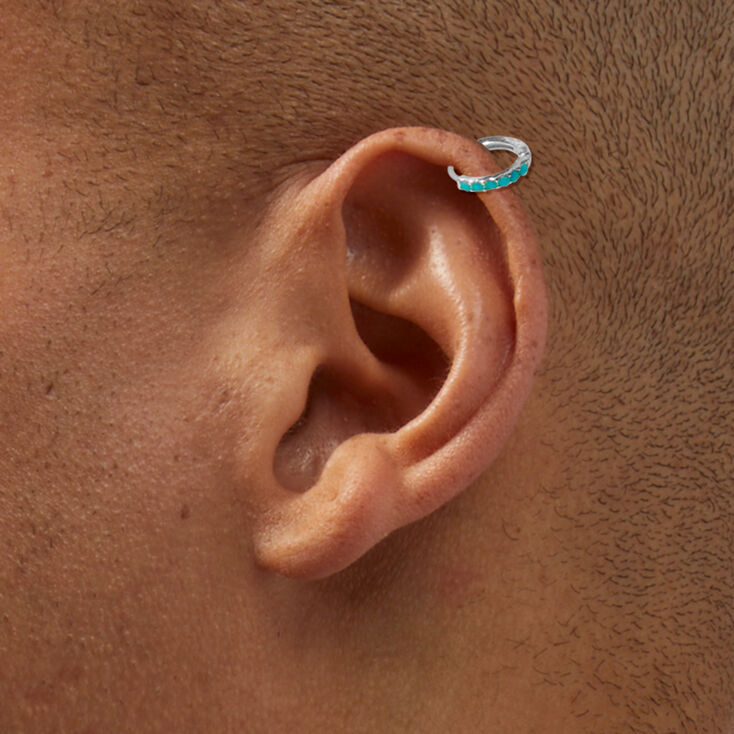 Sterling Silver 20G Cartilage Turquoise Clicker Hoop Earring,