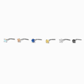 Titanium Colored Cubic Zirconia Nose Studs - 6 Pack,