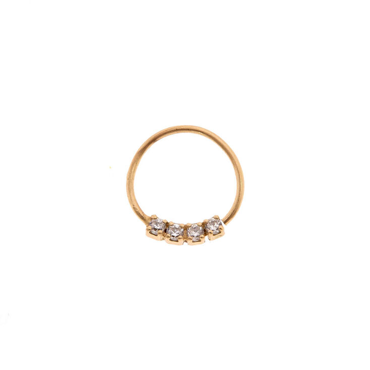 Sterling Silver 24G Gold Crystal Hoop Nose Ring,