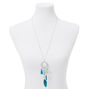 Beaded Filigree Feathers Long Pendant Necklace - Teal,