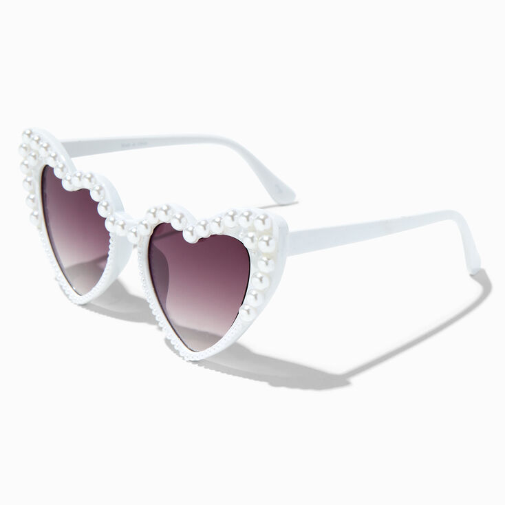 White Pearl Heart-Shaped Sunglasses,