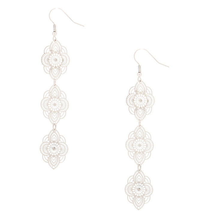 Silver 3" Filigree Drop Earrings,
