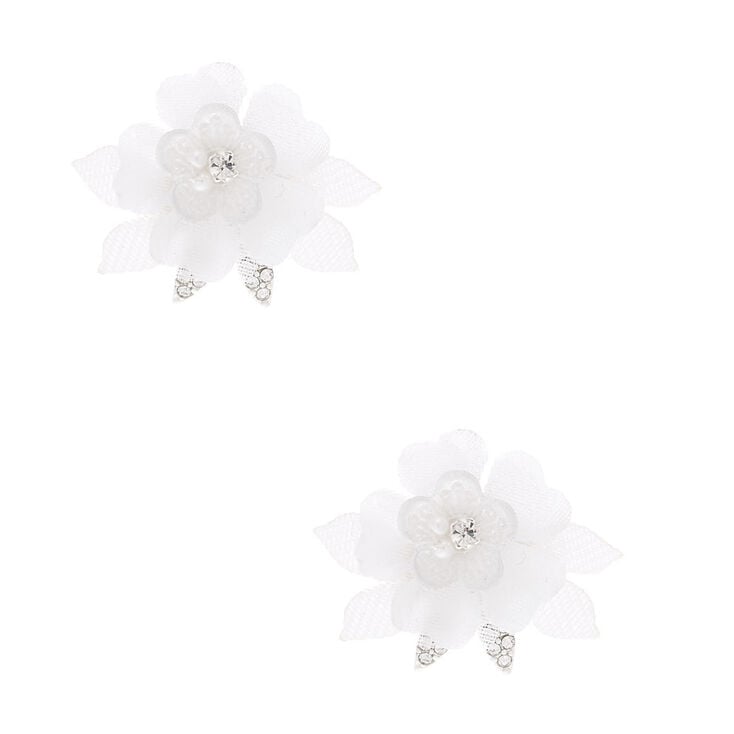Tulle Flower Stud Earrings - White,