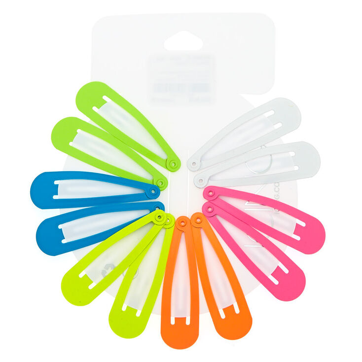 Neon Rainbow Snap Hair Clips - 12 Pack,
